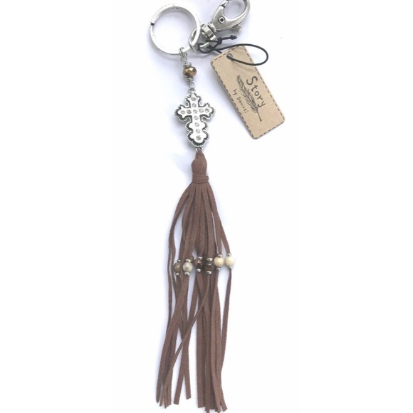 Story bu Davinci Accessories - Cross & Faux Suede Tassel Purse Charm or Key Chain